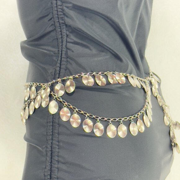 Vintage-Inspired Silver Chain Belly Dance Belt Dangling Discs Adjustable Fit - Picture 2 of 7